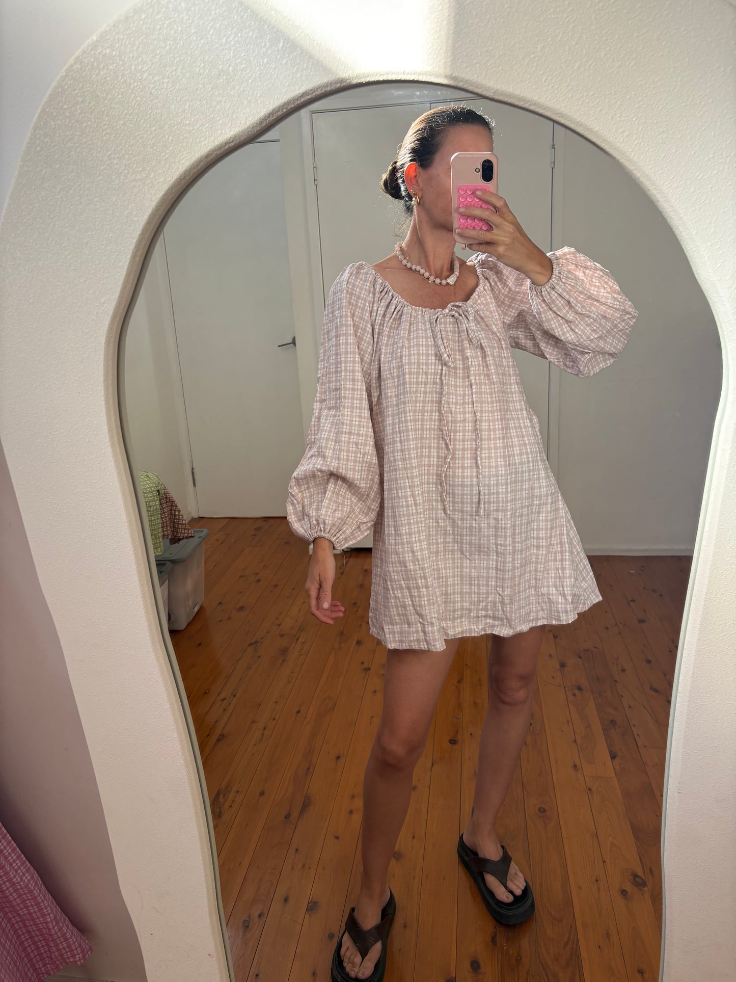 Effy Dress | Gingham 'mushroom’