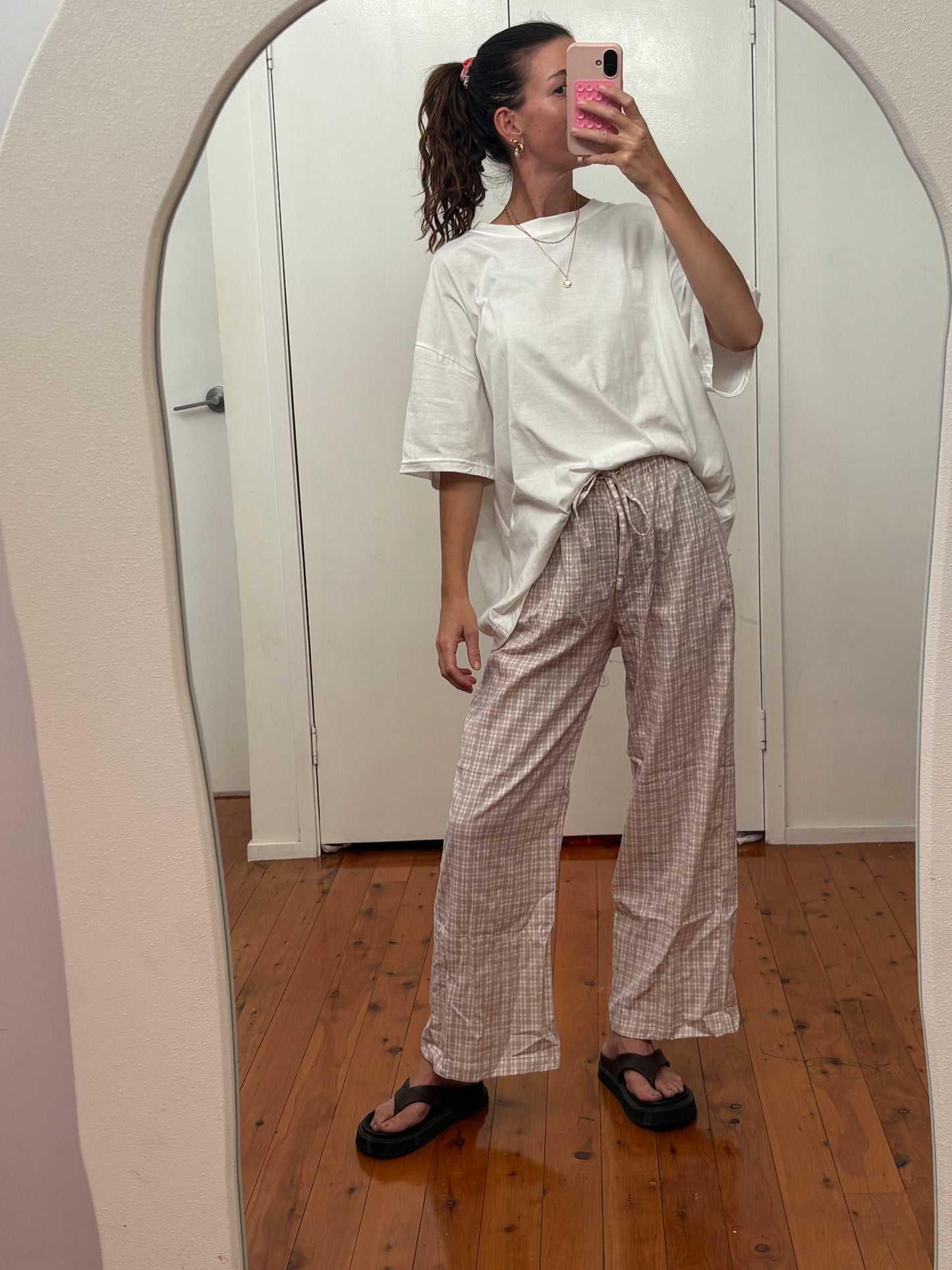The Bobbi Pants | Gingham 'mushroom’