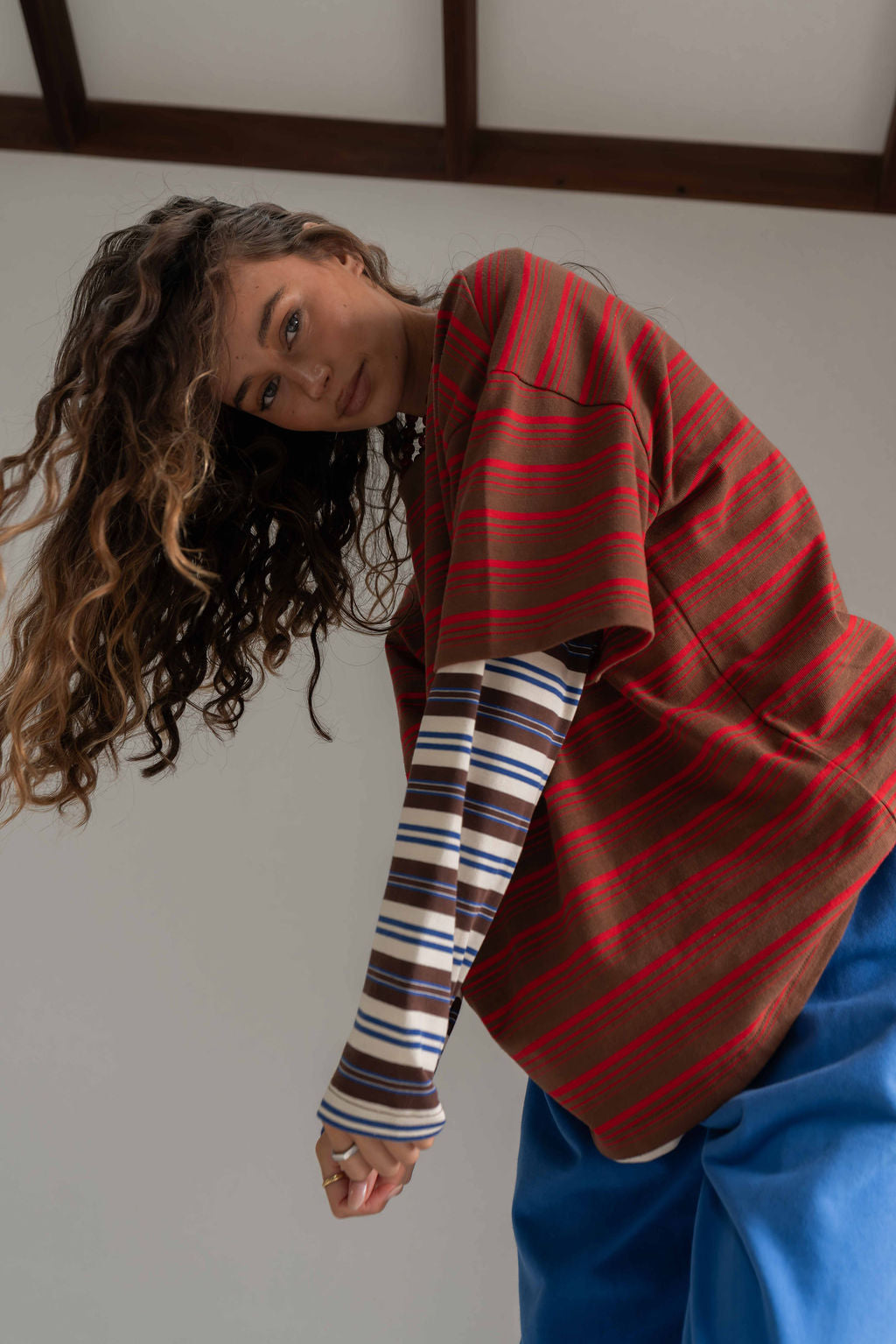 The Andi Long Sleeve | Stripe Blue/Brown
