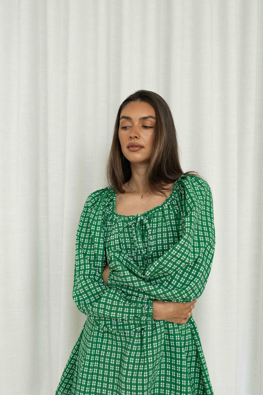 Effy Dress | Gingham Emerald