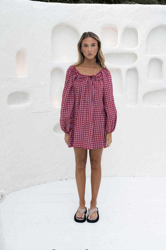 Effy Dress | Gingham Merlot