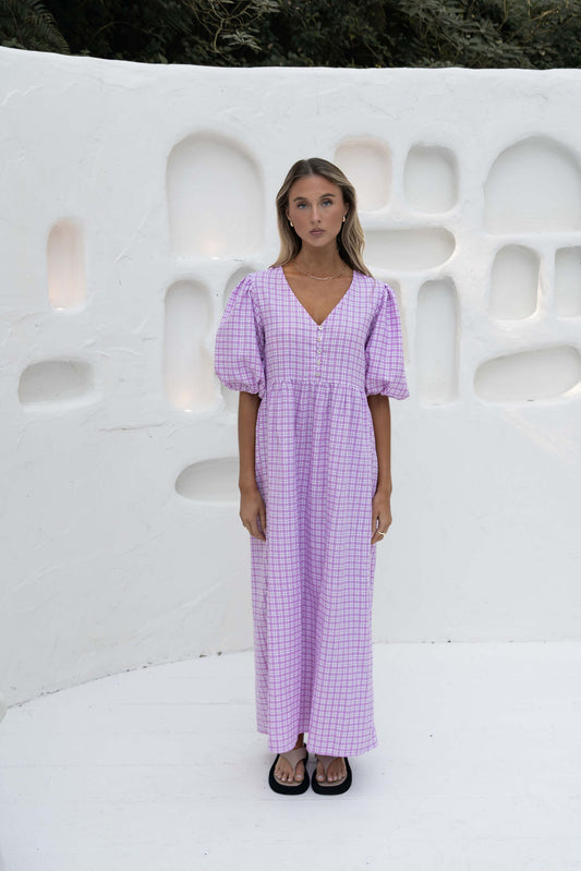 The Margaux Dress | Gingham Lavender