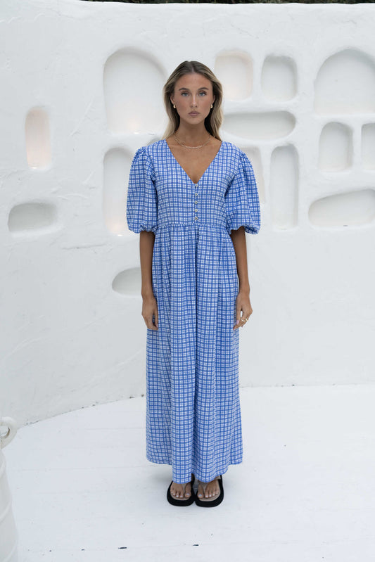 The Margaux Dress | Gingham Cobalt