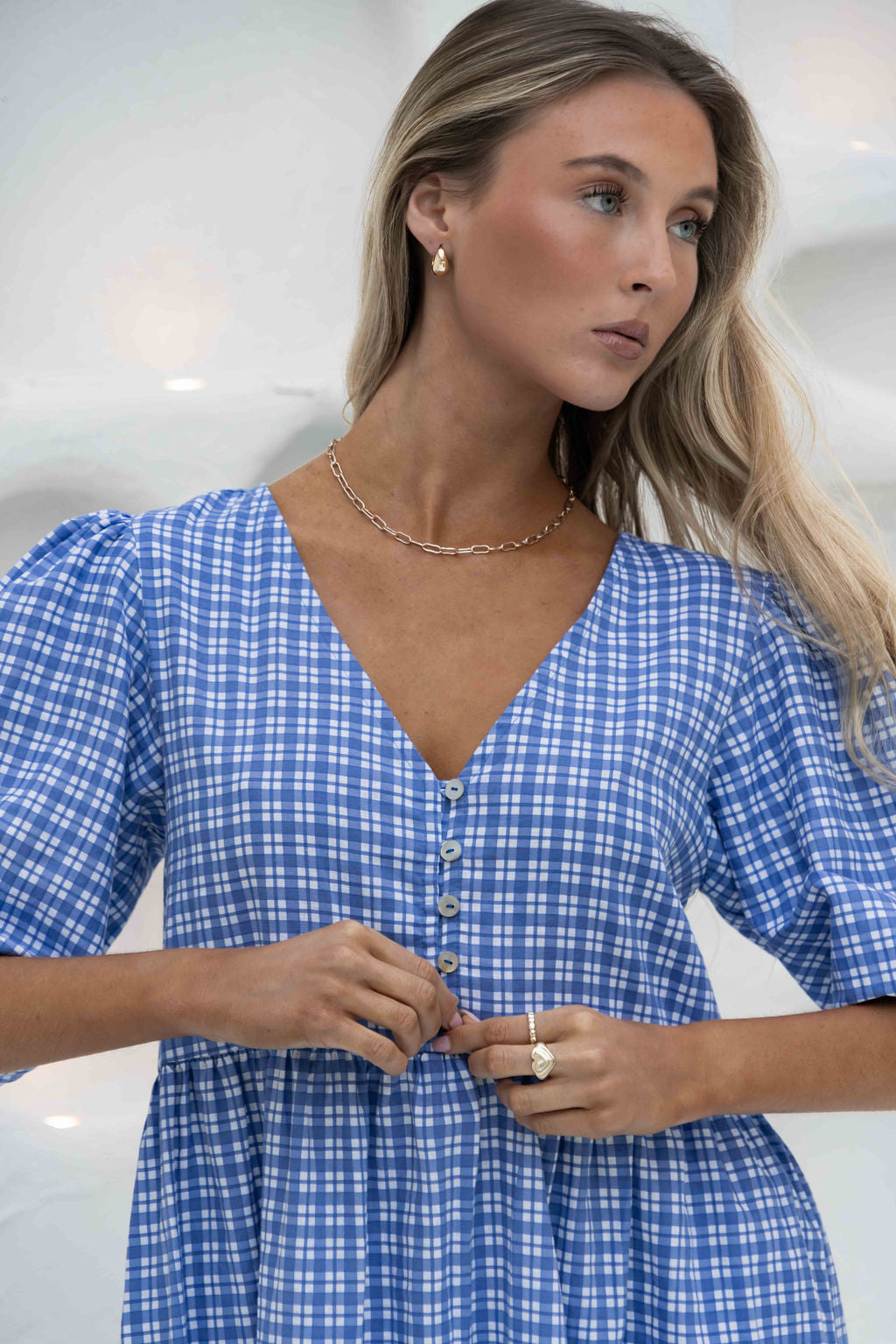 The Margaux Dress | Gingham Cobalt