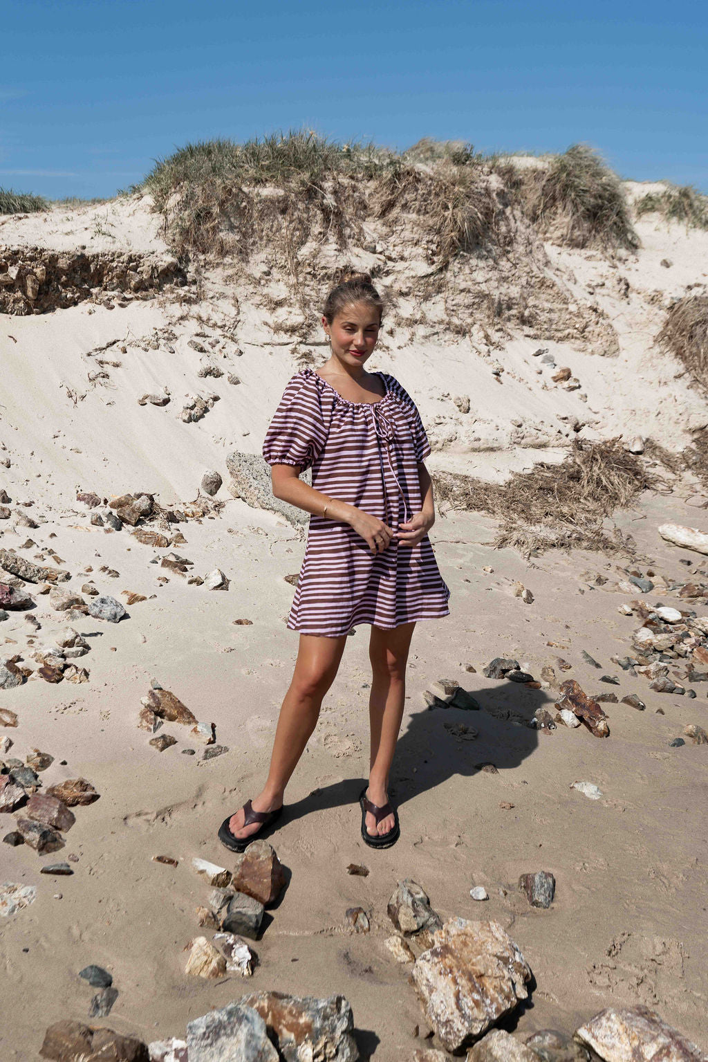 Betty Dress | Striped Pink + Brown