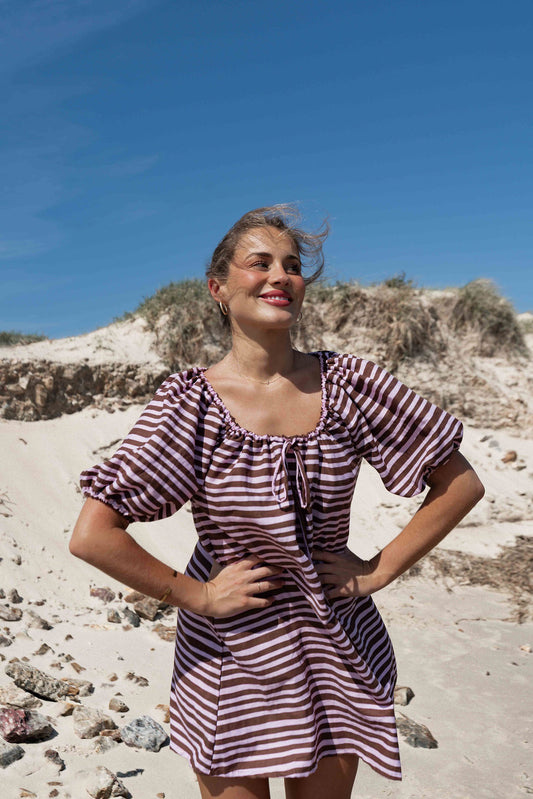 Betty Dress | Striped Pink + Brown