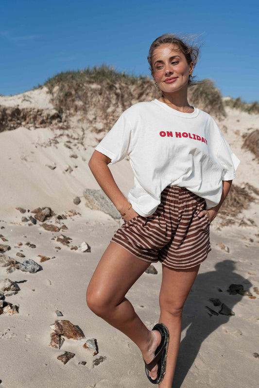 Etta Short | Striped Choc + Brown