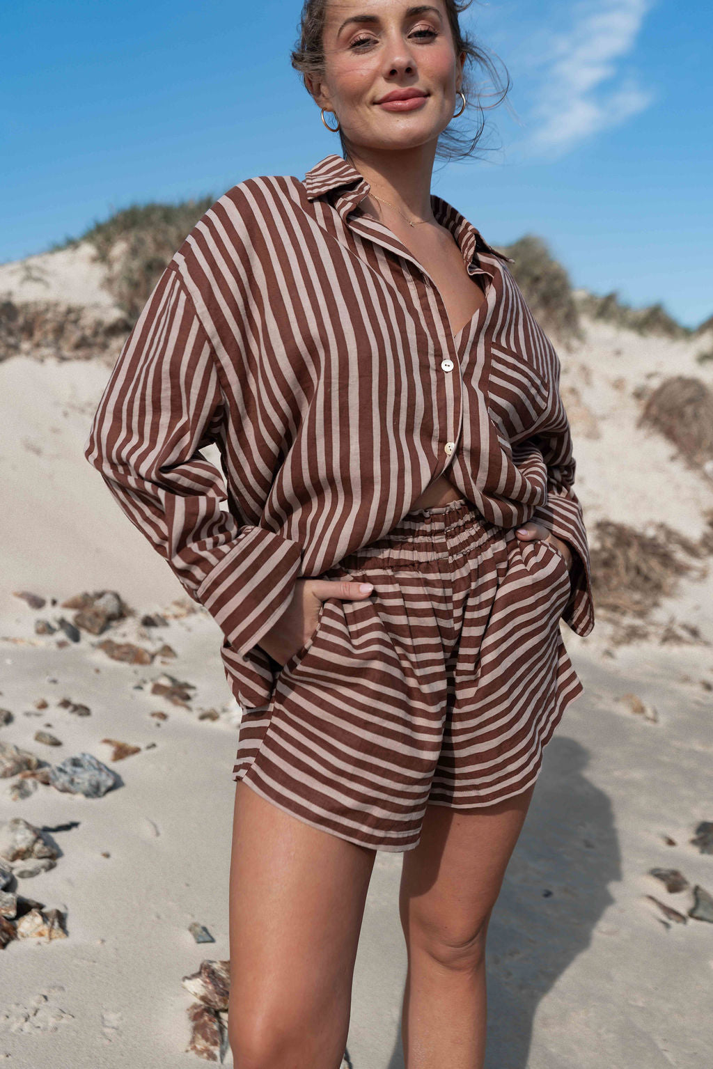 Etta Short | Striped Choc + Brown