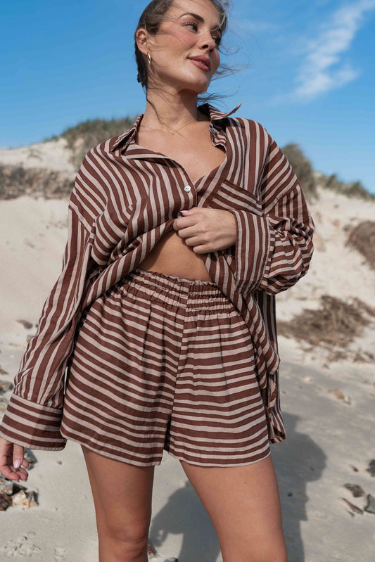 Etta Short | Striped Choc + Brown