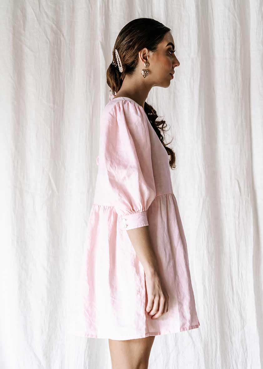 Florence Dress | Pink linen