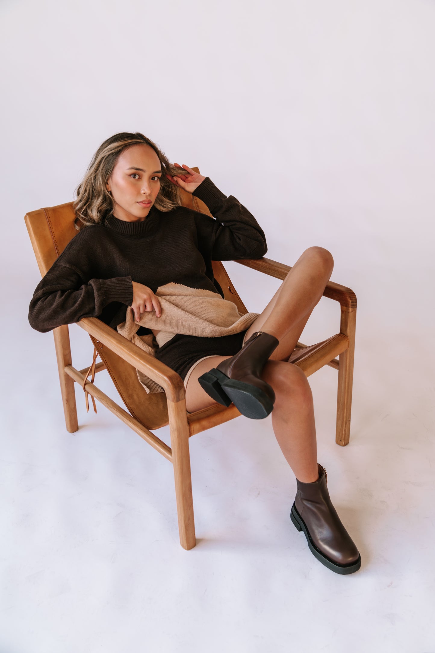 Colour Block Knit Short | Cocoa / Caramel
