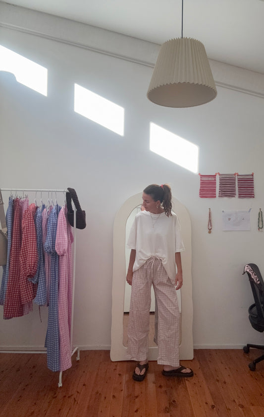 The Bobbi Pants | Gingham 'mushroom’