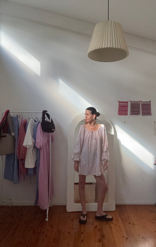 Effy Dress | Gingham 'mushroom’