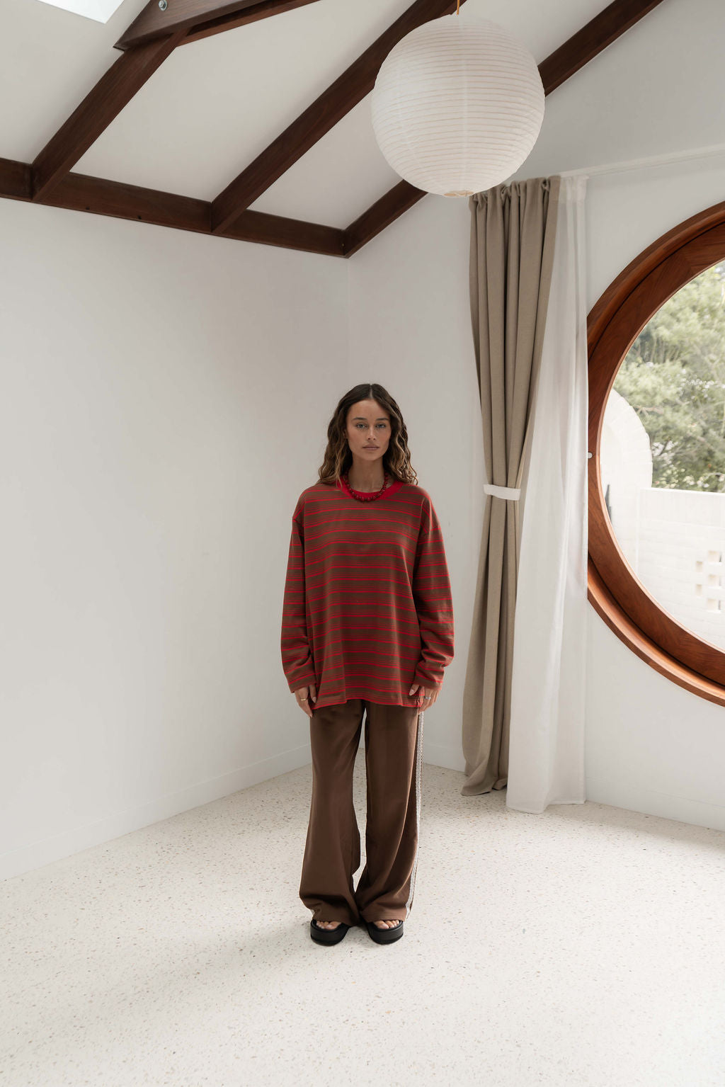 The Andi Long Sleeve | Stripe Red/Brown