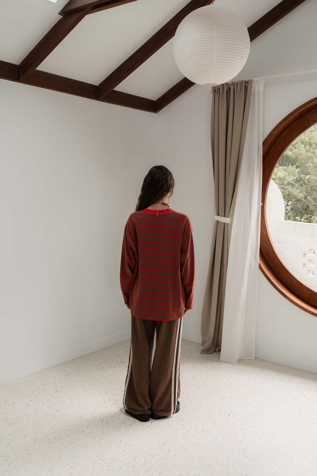 The Andi Long Sleeve | Stripe Red/Brown