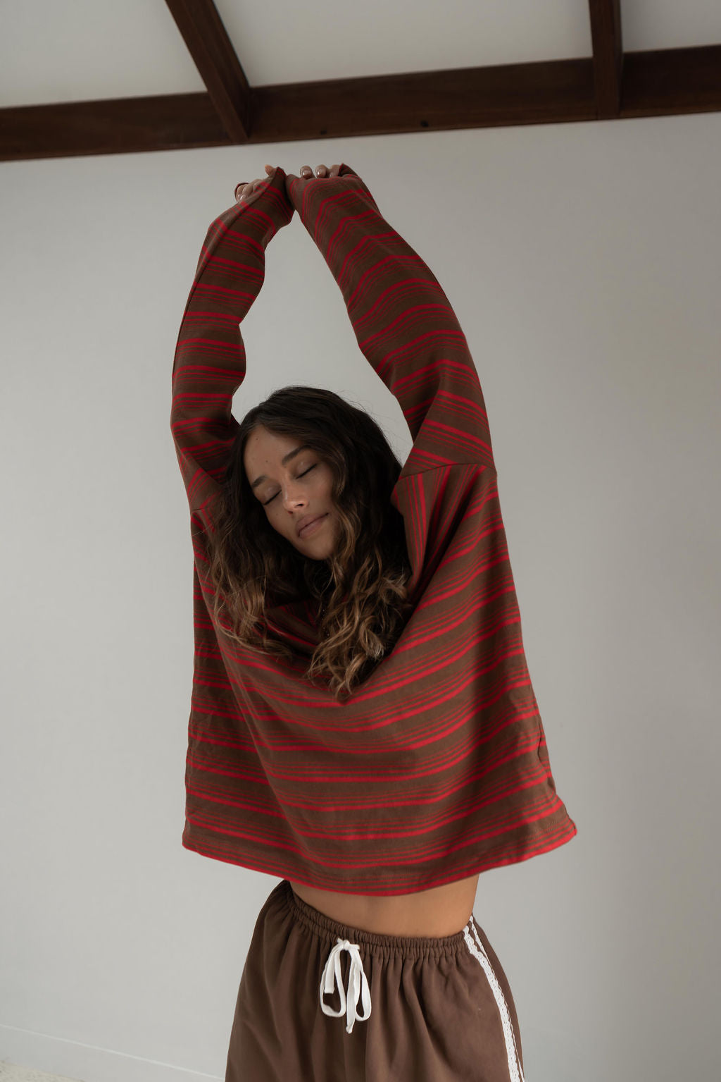 The Andi Long Sleeve | Stripe Red/Brown