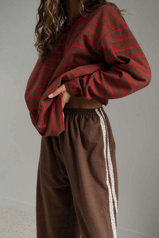 The Andi Long Sleeve | Stripe Red/Brown