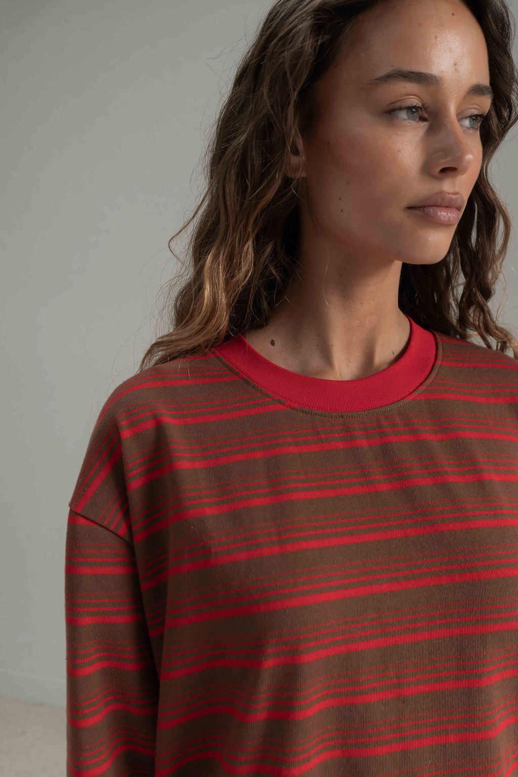 The Andi Long Sleeve | Stripe Red/Brown