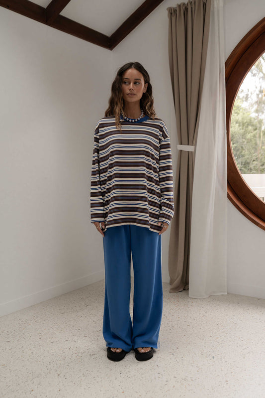 The Andi Long Sleeve | Stripe Blue/Brown