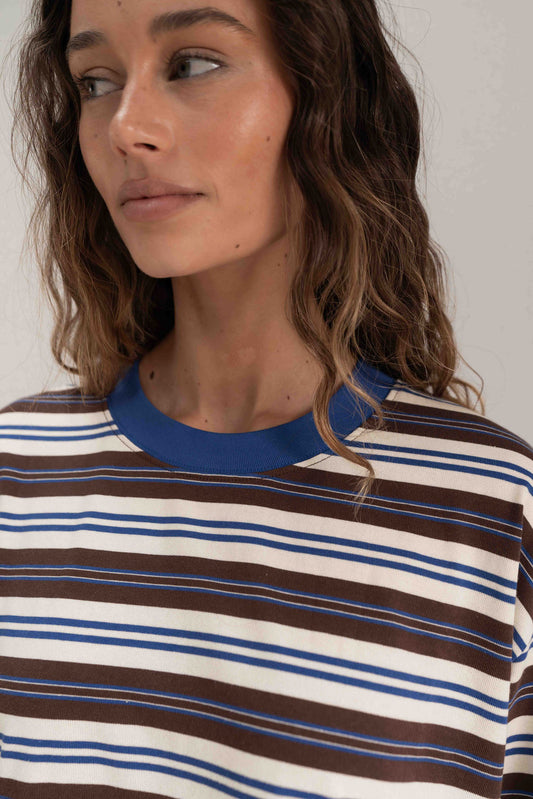 The Andi Long Sleeve | Stripe Blue/Brown