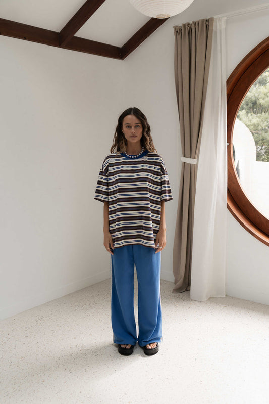 The Scotti Tee | Stripe Blue/Brown