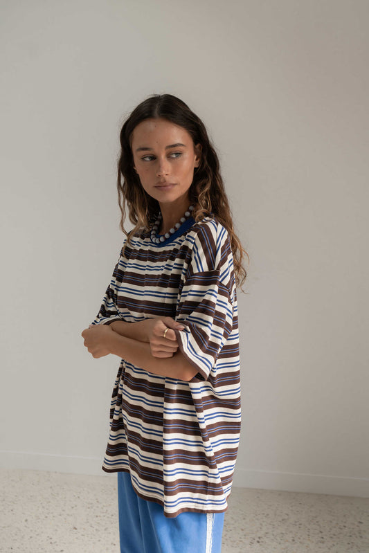 The Scotti Tee | Stripe Blue/Brown