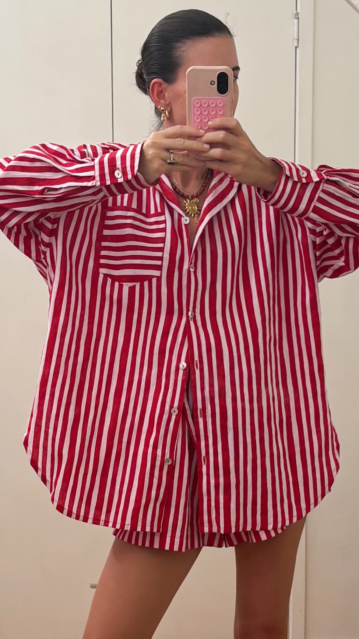 Kenzi Shirt | Striped Pink + Red