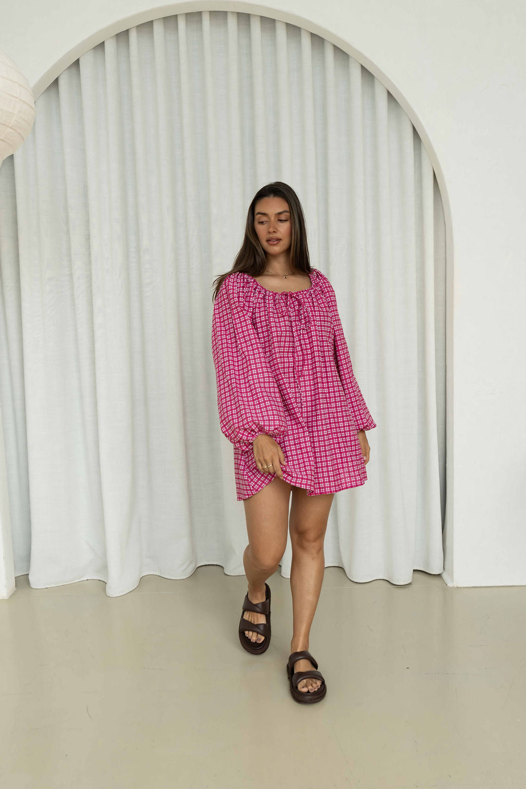 Effy Dress | Gingham Magenta