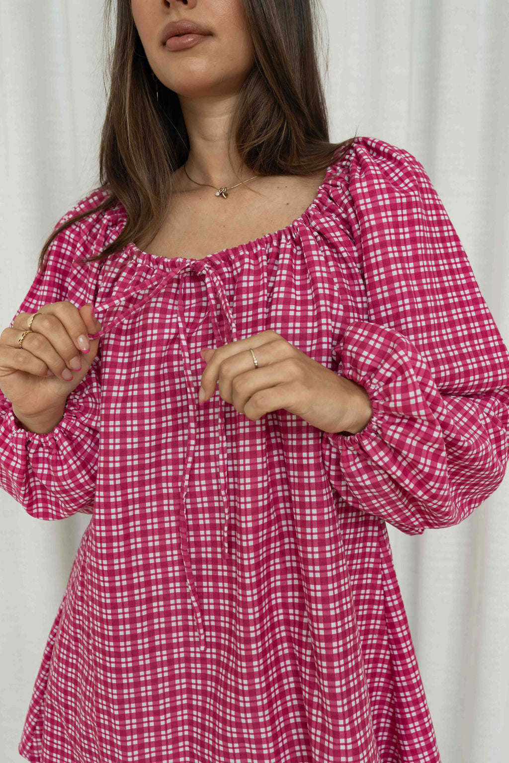 Effy Dress | Gingham Magenta