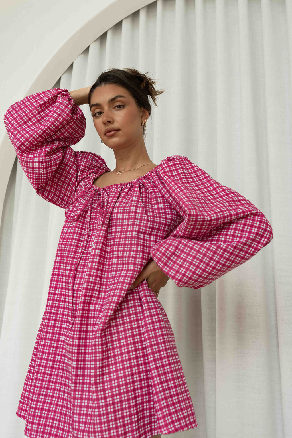 Effy Dress | Gingham Magenta