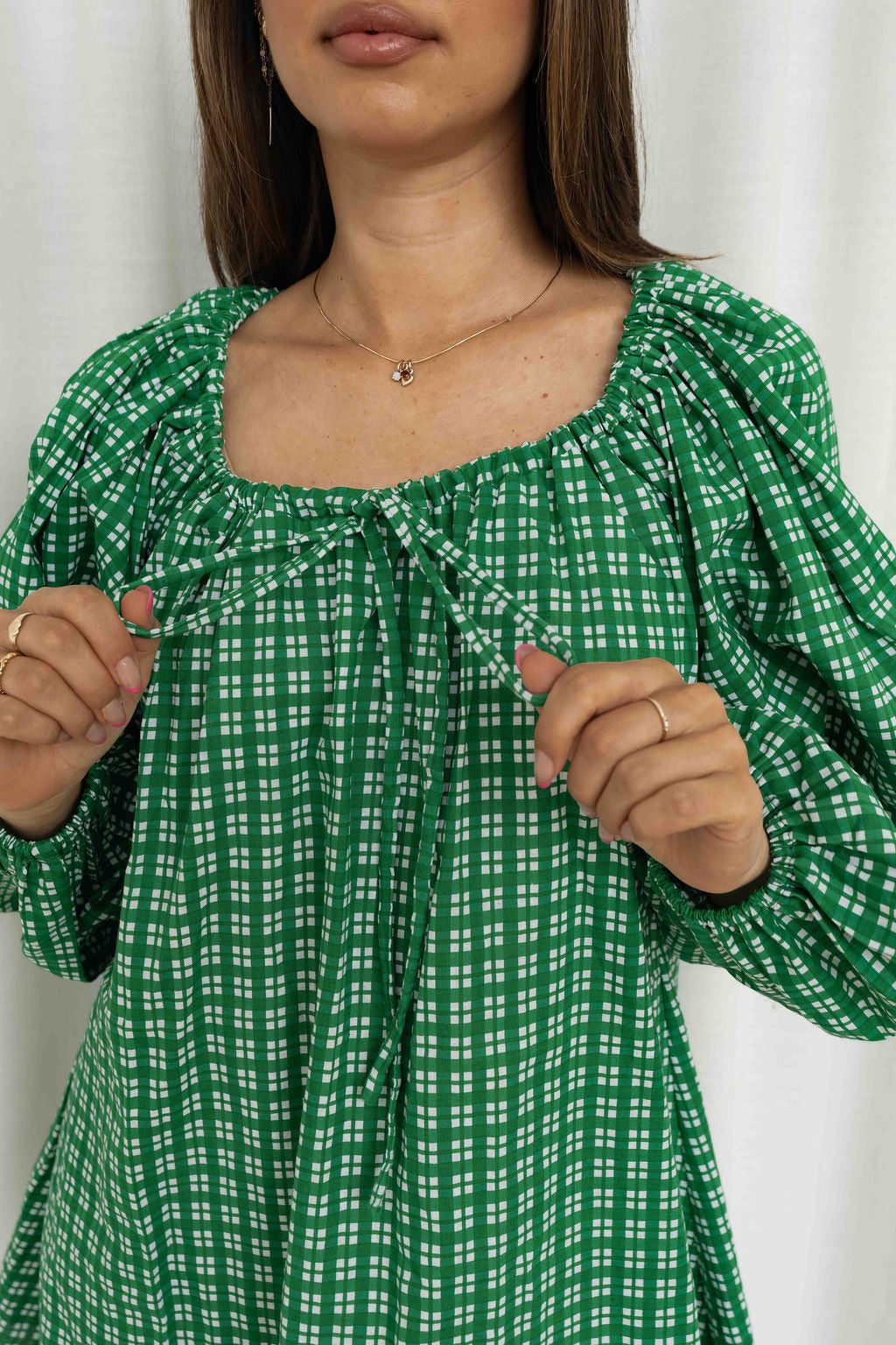 Effy Dress | Gingham Emerald