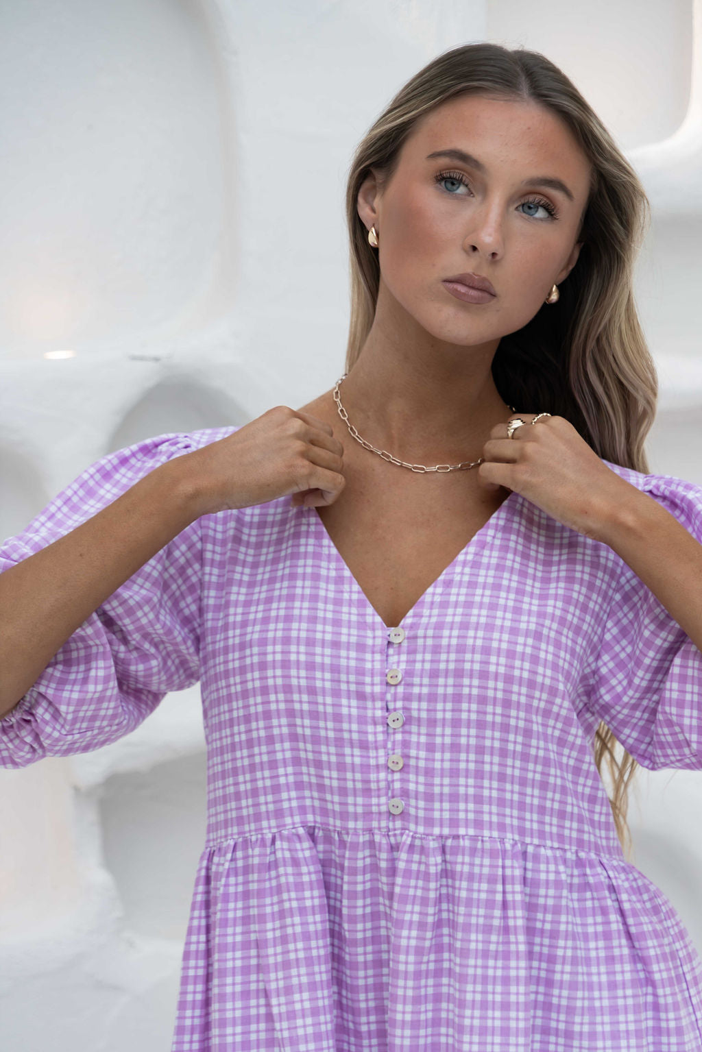 The Margaux Dress | Gingham Lavender