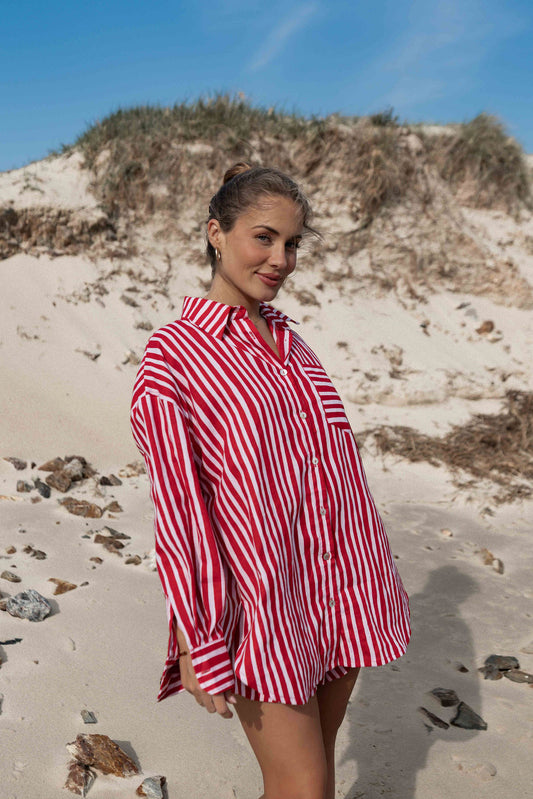 Kenzi Shirt | Striped Pink + Red