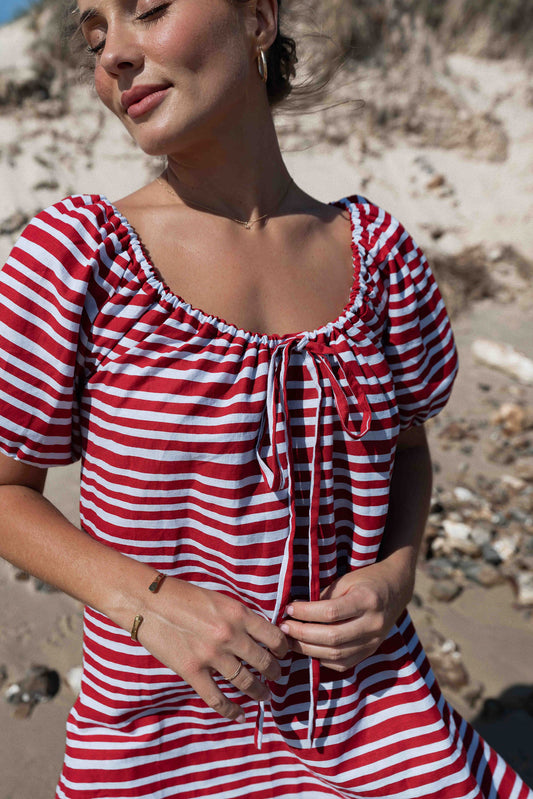 Betty Dress | Striped Red + Blue