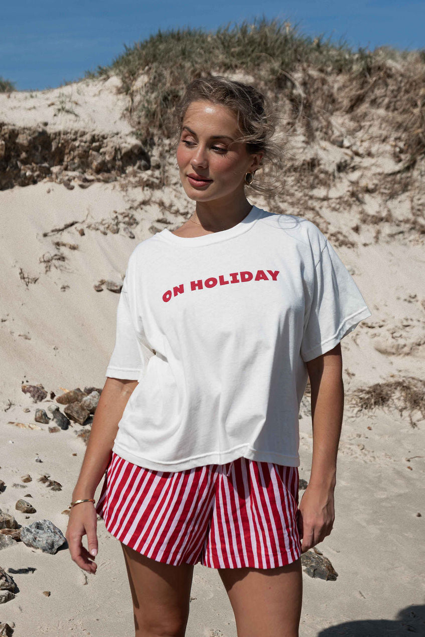 On Holiday Tee | White + Red