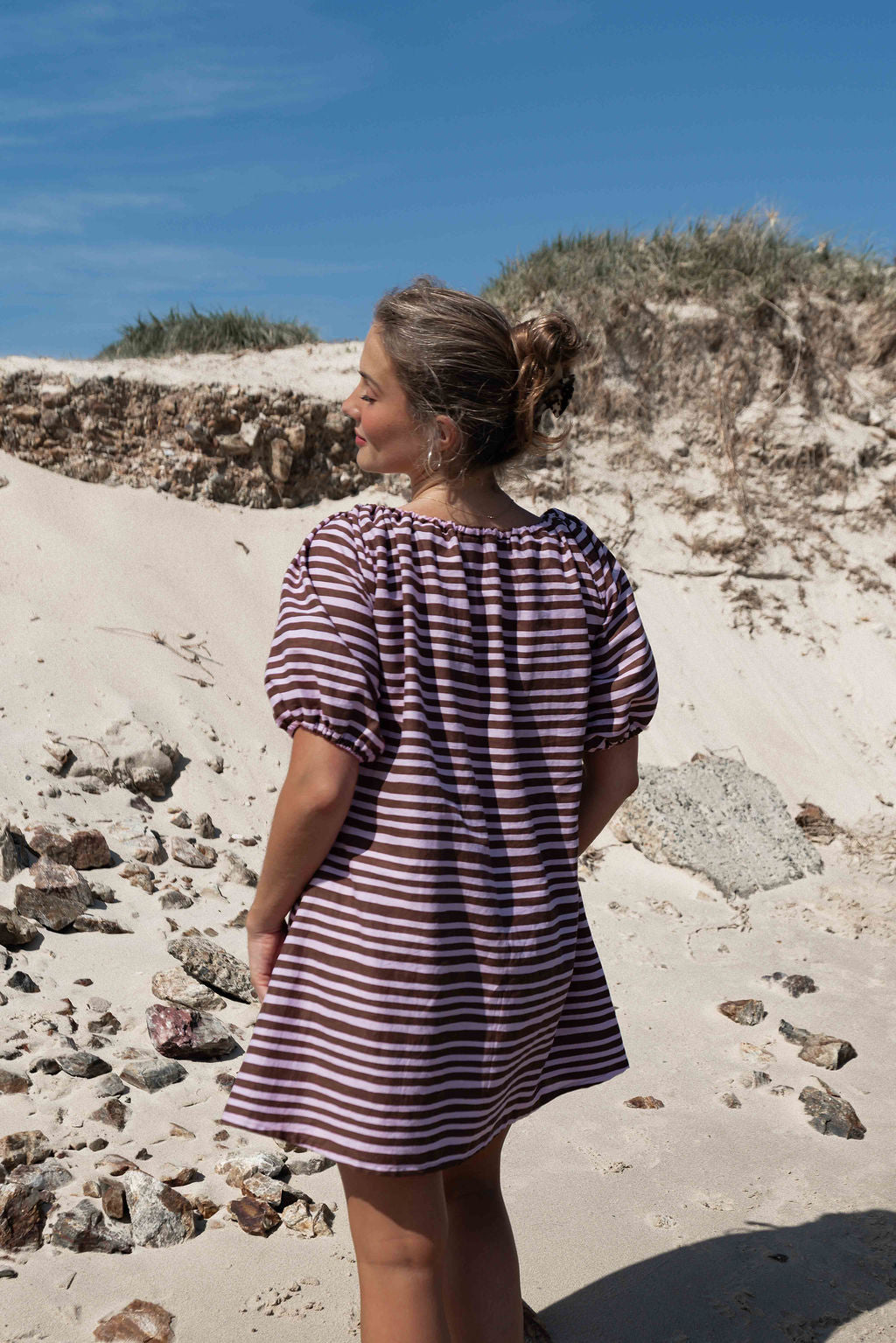 Betty Dress | Striped Pink + Brown