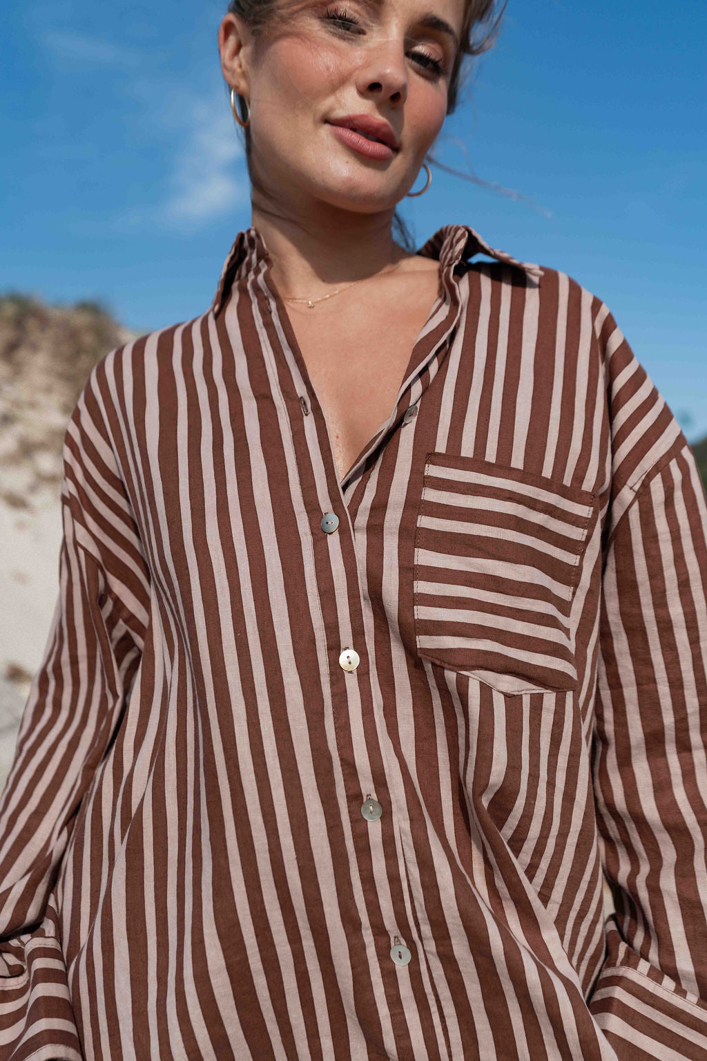 Kenzi Shirt | Striped Choc + Brown