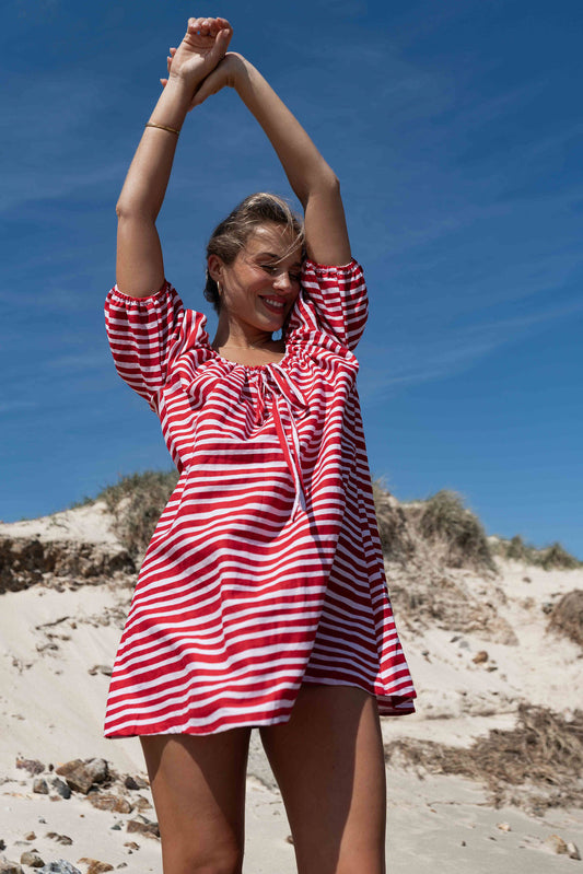 Betty Dress | Striped Pink + Red