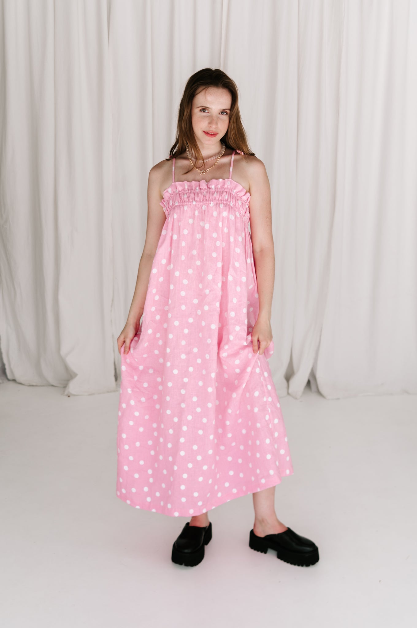 Dottie Dress 'polkadot' | Candy Pink + White