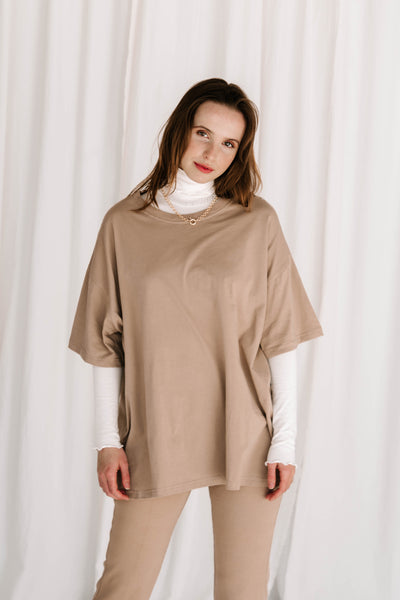 womens oversized tshirt 100% organic cotton soft beige long fit