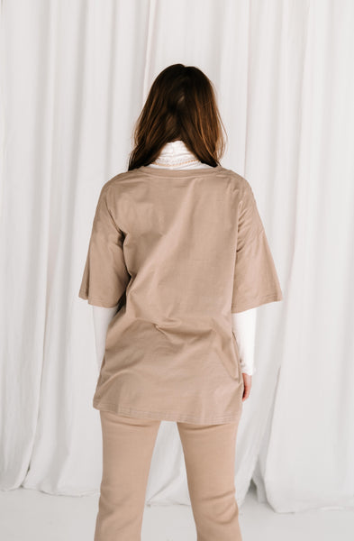 womens oversized tshirt 100% organic cotton soft beige long fit