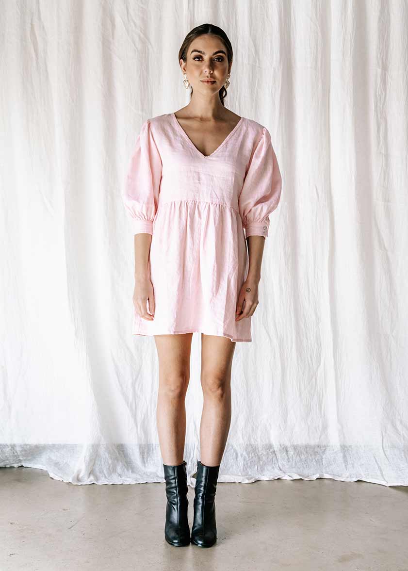 Florence Dress | Pink linen