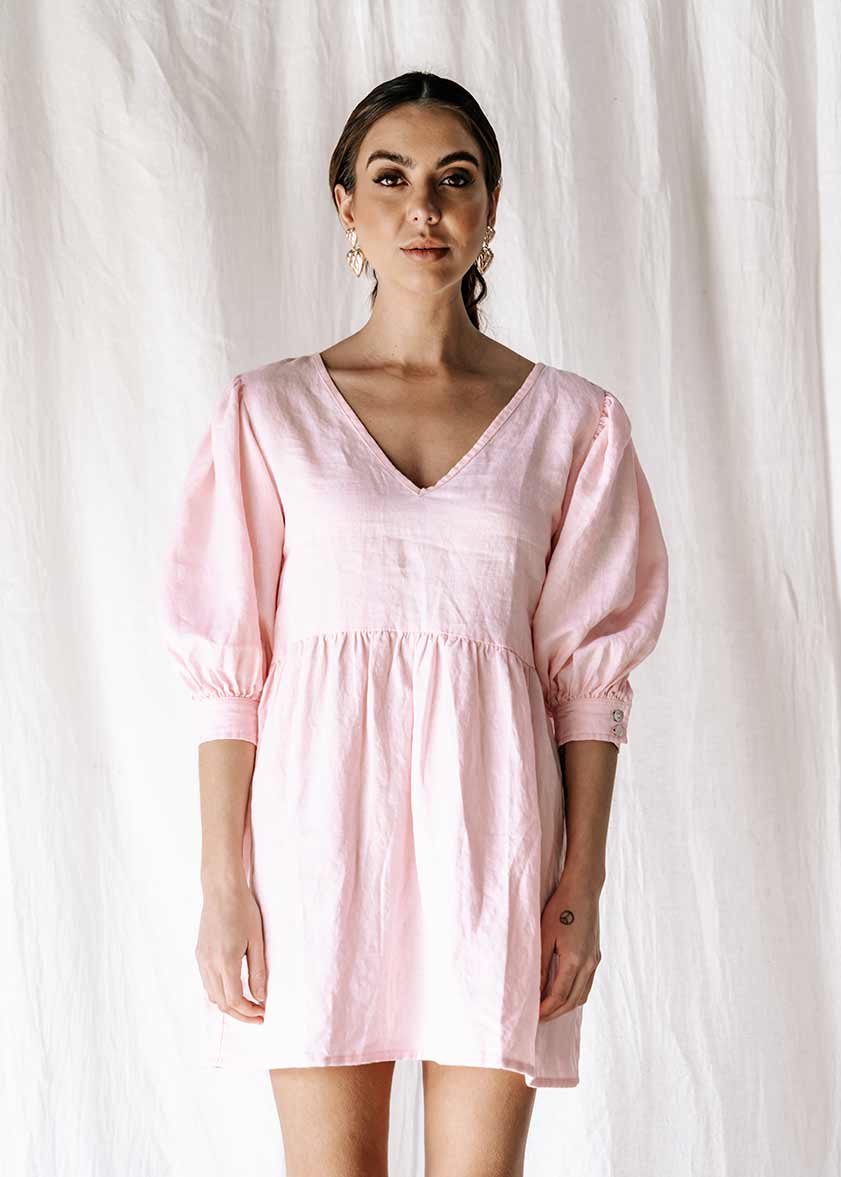 Florence Dress | Pink linen