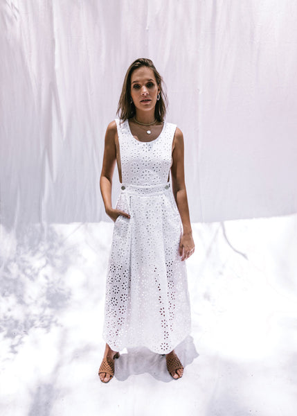 Poppy Pinafore Dress | White