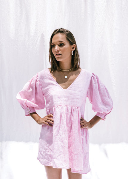 Florence Dress | Pink linen