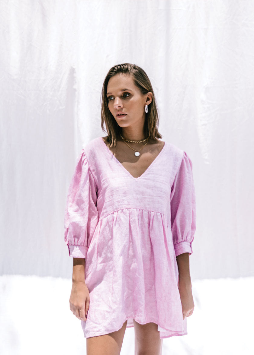 Florence Dress | Pink linen