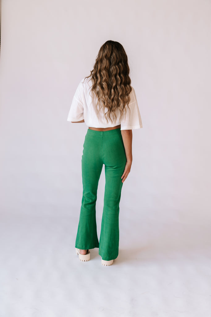 High Waist Ribbed Flared Trousers Green