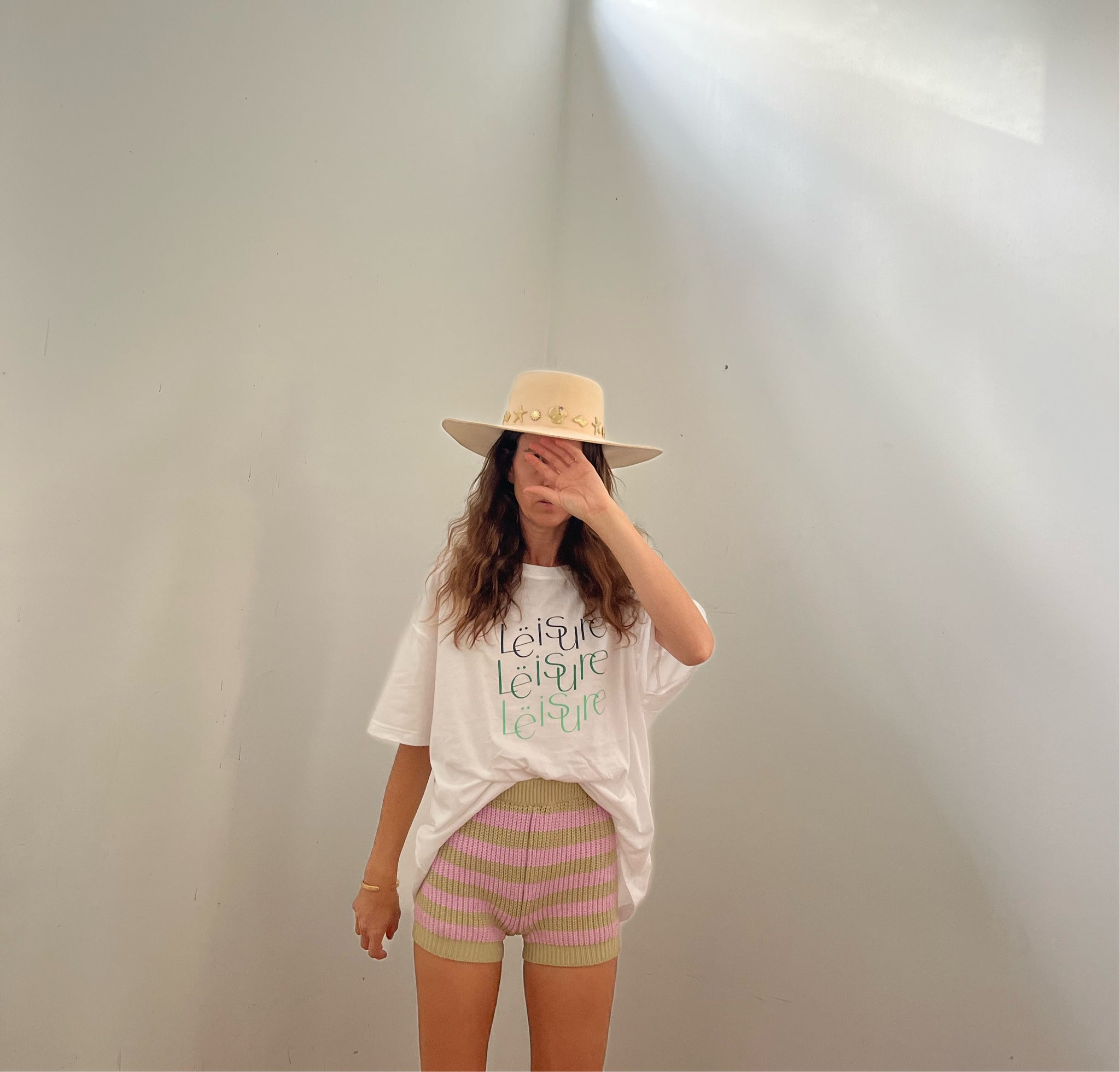 Knit Short | Beige / pink striped