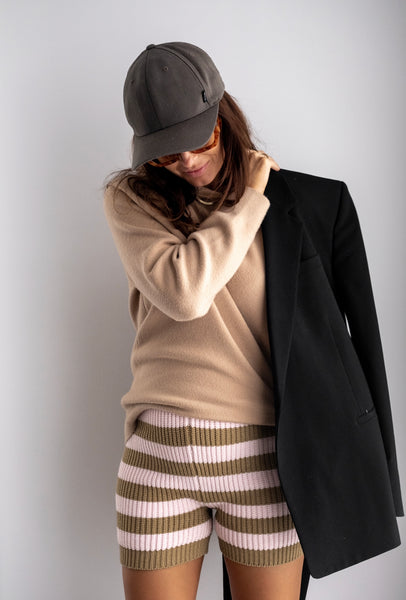 Knit Short | Beige / pink striped